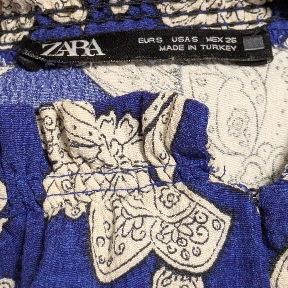 Zara Women's Blue Floral Oversized Flowing Long Sleeve Midi Dress Size Small - Picture 3 of 4